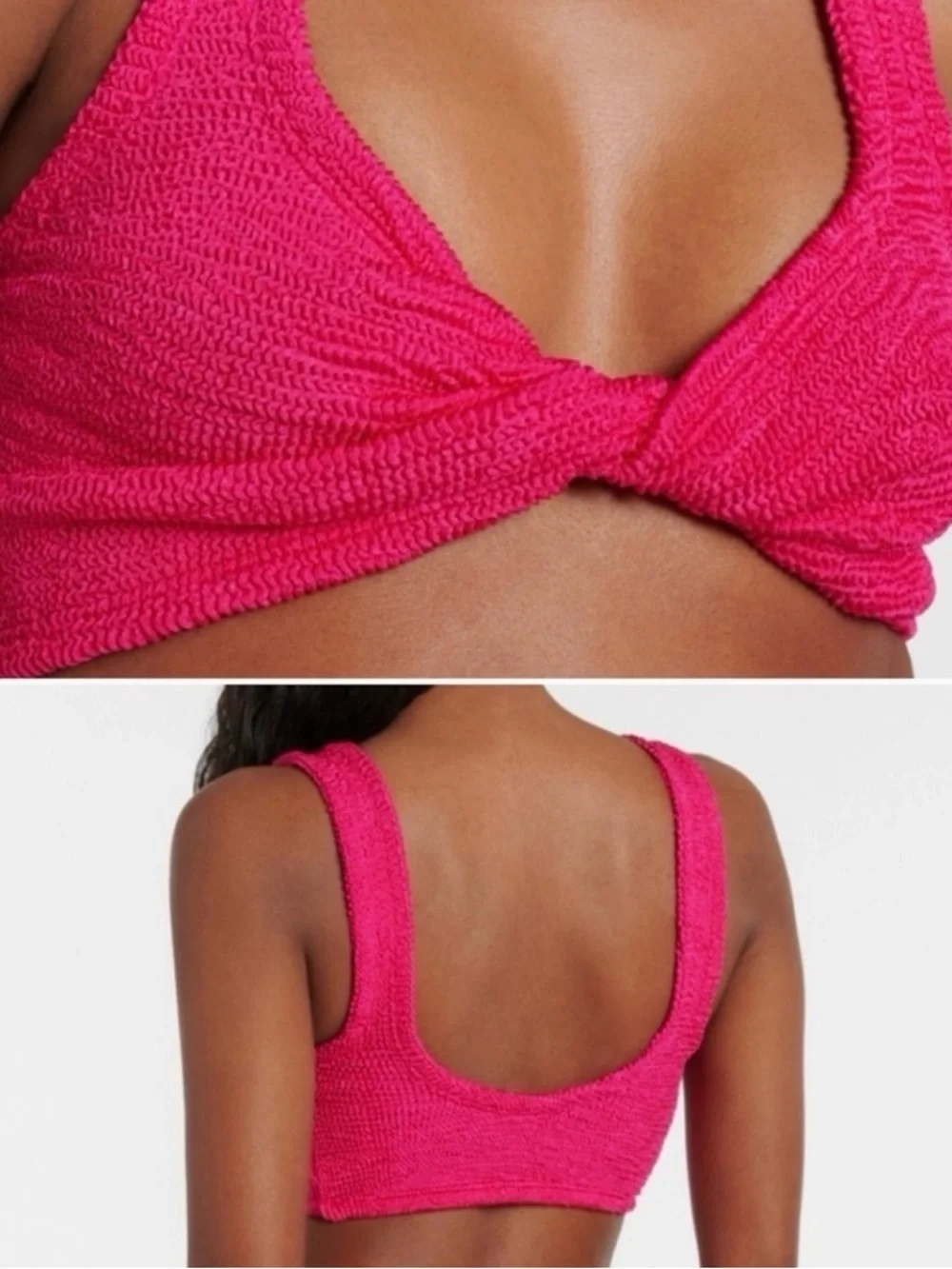 HUNZA G Juno Twist Front Bikini Top in Hot Pink